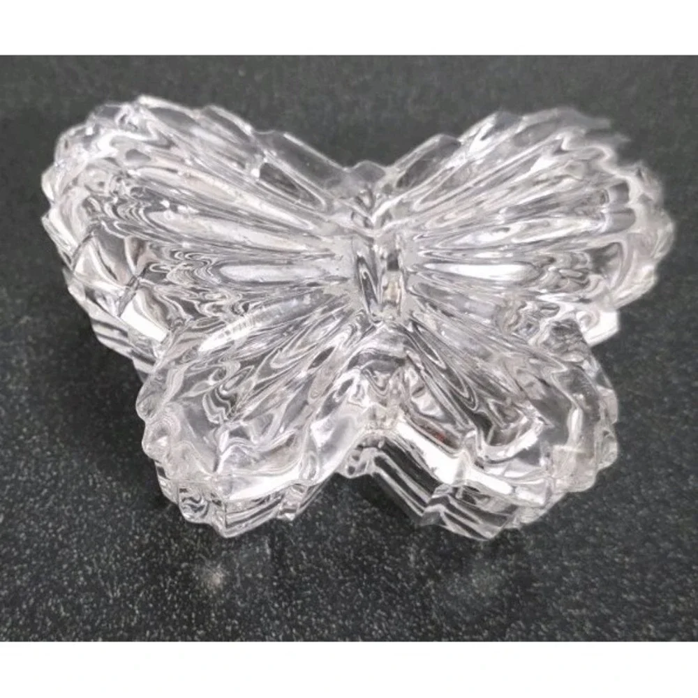 New Butterfly Lidded Trinket Dish Clear Pressed Glass Crystal Jewelry Box Vanity